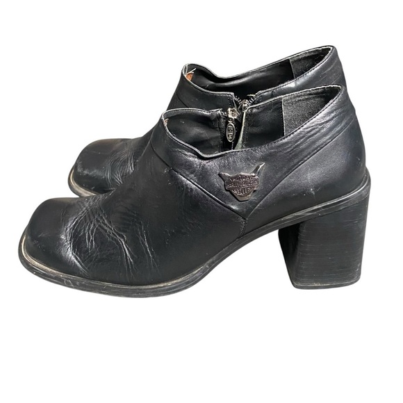 Harley‑Davidson Women’s Black Leather Ankle Booties, Size 10 Chunky Heel - Picture 1 of 7